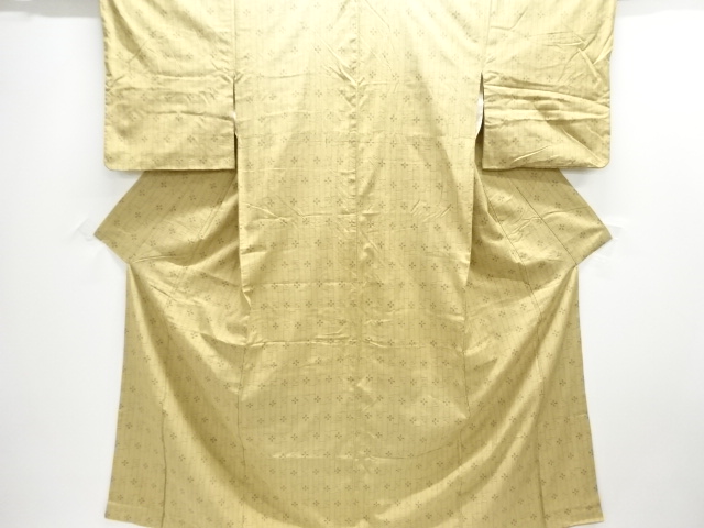 アンティーク　縞に絣柄織出し手織り紬着物